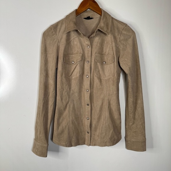 Guess Faux Suede Western Style Snap Down Long Sleeve Shirt Size Xsmall - Picture 1 of 6
